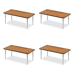 Correll Adjustable Activity Table, Rectangular, 60" x 30" x 19" to 29", Medium Oak Top, Black Legs, 4/Pallet (3060TF06954P)