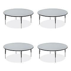 Correll Height Adjustable Activity Table, Round, 60" x 19" to 29", Gray Granite Top, Black Legs, 4/Pallet (60TFRD1595K4)