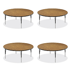 Correll Height Adjustable Activity Tables, Round, 60" x 19" to 29", Medium Oak Top, Black Legs, 4/Pallet (60TFRD0695K4)