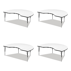 Correll Markerboard Activity Table, Kidney Shape, 72" x 48" x 19" to 29", White Top, Black Legs, 4/Pallet (4872DE80954P)
