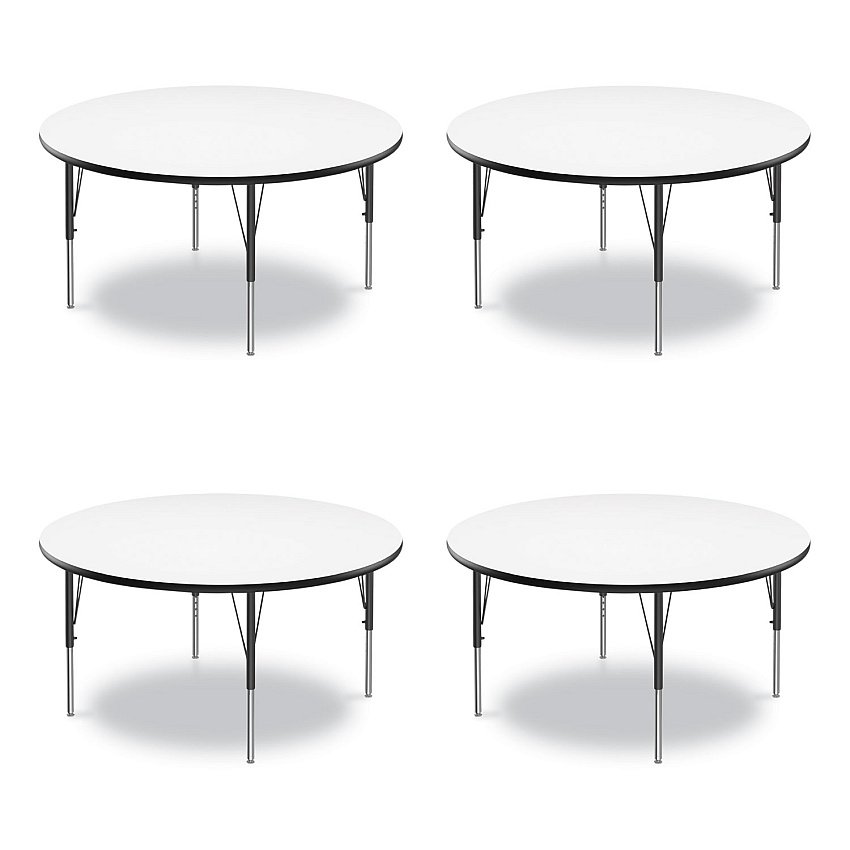Correll Dry Erase Markerboard Activity Tables, Round, 42" x 19" to 29", White Top, Black Legs, 4/Pallet (42DERD80954P)