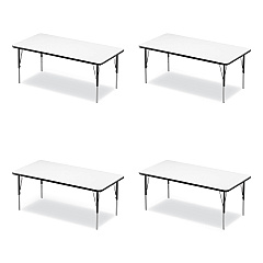 Correll Markerboard Activity Tables, Rectangular, 60" x 30" x 19" to 29", White Top, Black Legs, 4/Pallet (3060DE80954P)