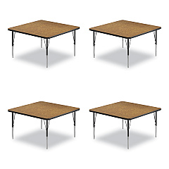 Correll Adjustable Activity Tables, Square, 48" x 48" x 19" to 29", Medium Oak Top, Black Legs, 4/Pallet (4848TF0695K4)