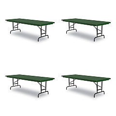 Correll Adjustable Folding Tables, Rectangular, 60" x 30" x 22" to 32", Green Top, Black Legs, 4/Pallet (RA3060294P)