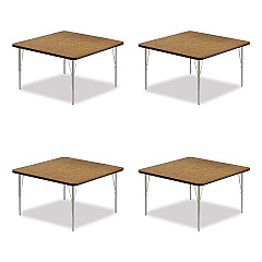 Correll Adjustable Activity Tables, Square, 48" x 48" x 19" to 29", Medium Oak Top, Silver Legs, 4/Pallet (4848TF06954P)