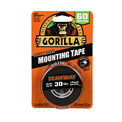 Gorilla Heavy Duty Mounting Tape, Permanent, Holds Up to 30 lbs, 1" x 60", Black (6055002)