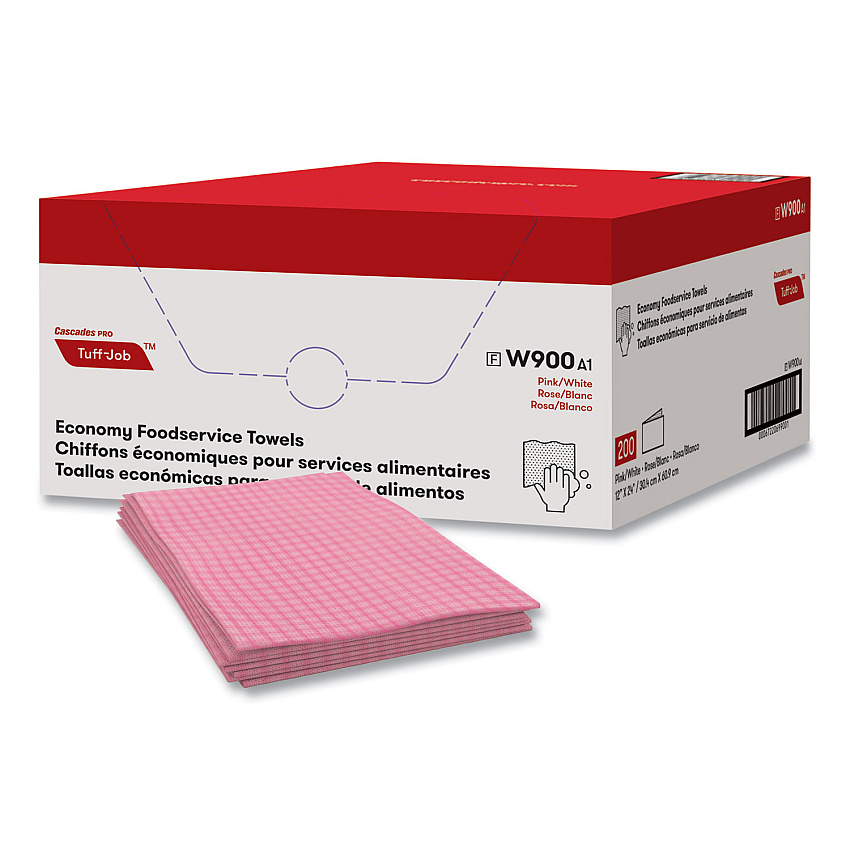 Cascades PRO Tuff-Job Foodservice Towels, 12 x 24, Pink/White, 200/Carton (W900)