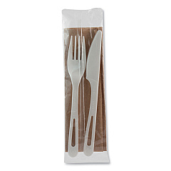World Centric TPLA Compostable Cutlery, Fork/Knife/Napkin, White, 500/Carton (ASPSFKN)