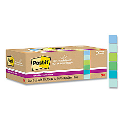 Post-it 100% Recycled Paper Super Sticky Notes, Unruled, 3" x 3", Assorted Oasis Colors, 70 Sheets/Pad, 12 Pads/Pack (654R12SST)