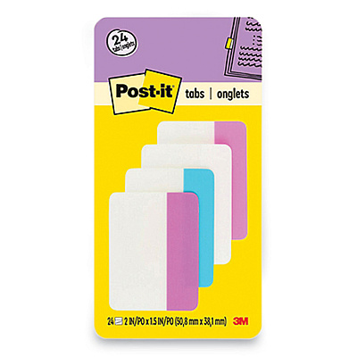 Post-it Tabs Tabs, 1/5-Cut Tabs, Assorted Pastels, 2" Wide, 24/Pack (686PWAV)