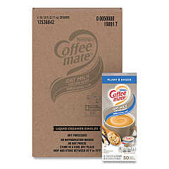 Coffee-mate Plant-Based Oat Milk Liquid Creamers, Natural Vanilla, 0.38 oz Mini Cups, 50/Box, 4 Boxes/Carton (19891CT)
