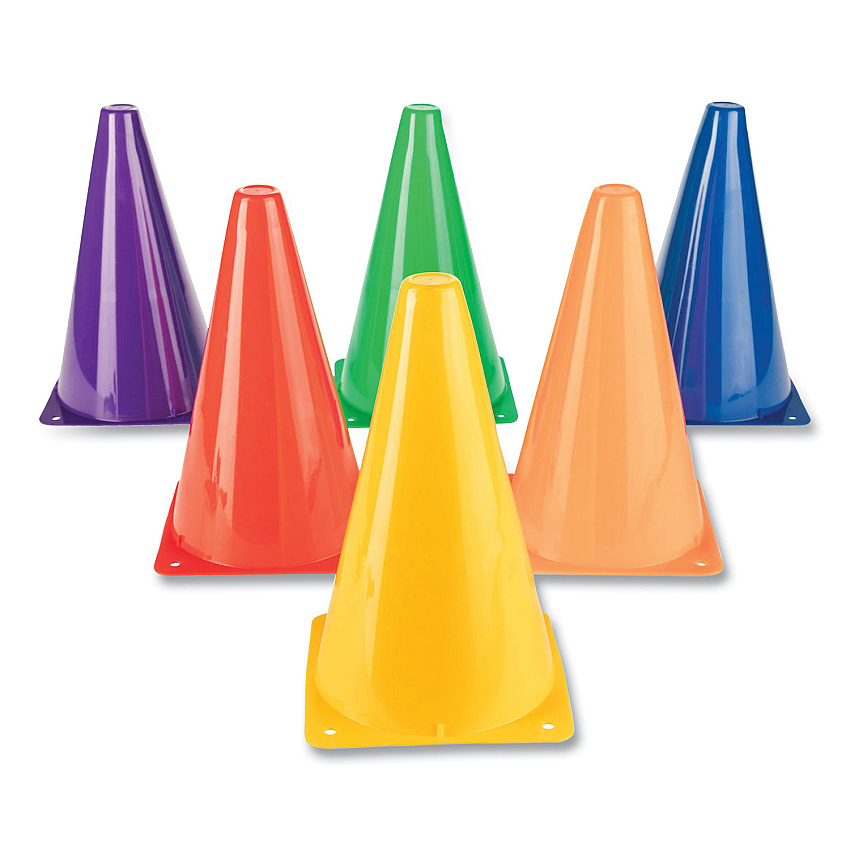 Champion Sports Indoor/Outdoor High Visibility Plastic Cone Set, Assorted Colors, 6/Box (TC9SET)