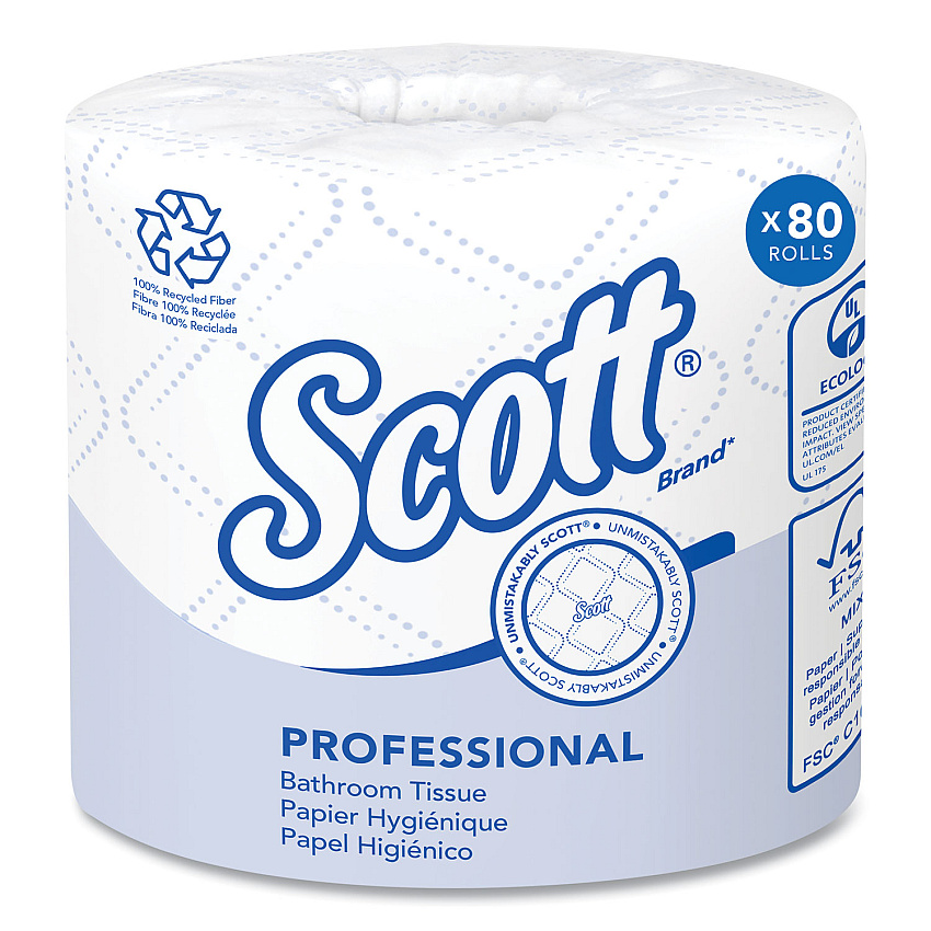Scott Essential 100% Recycled Fiber SRB Bathroom Tissue, Septic Safe, 2-Ply, White, 506 Sheets/Roll, 80 Rolls/Carton (13217)