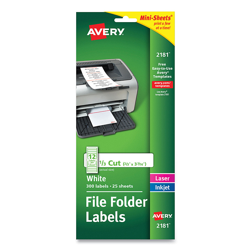Avery 2181 Mini-Sheets Permanent File Folder Labels