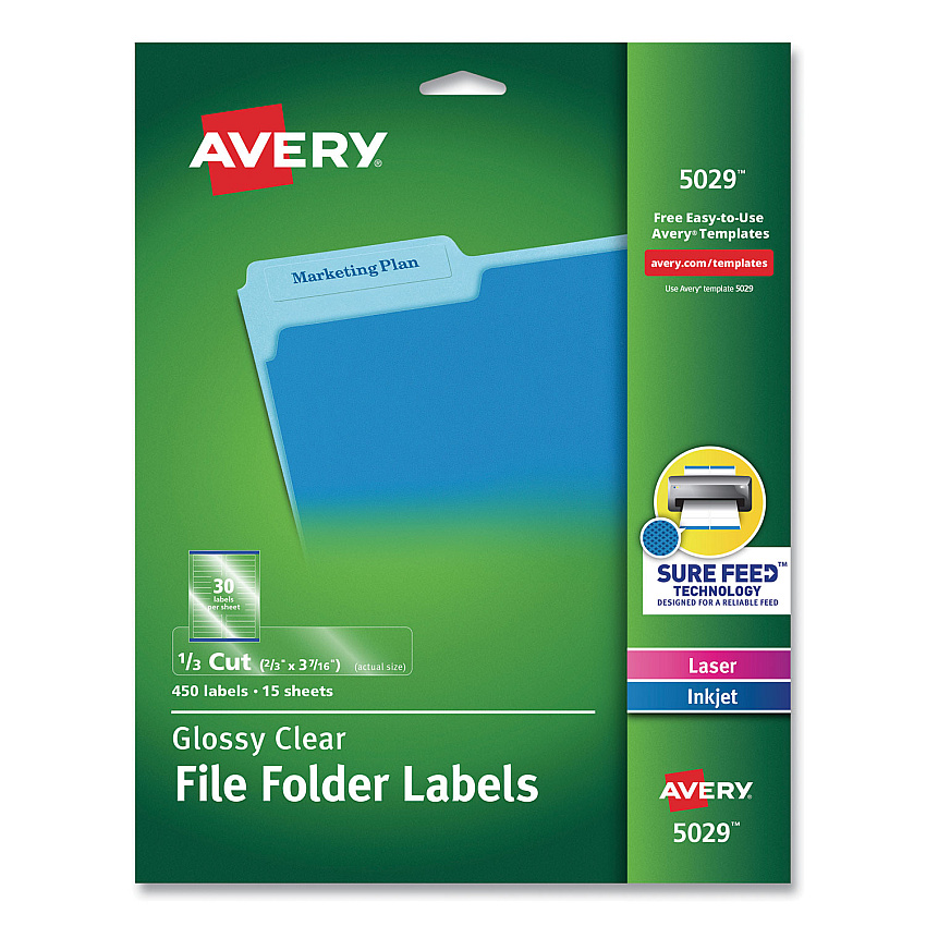 Avery 5029 Clear Permanent File Folder Labels