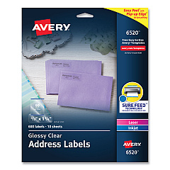 Avery 6520 Glossy Clear Easy Peel Mailing Labels