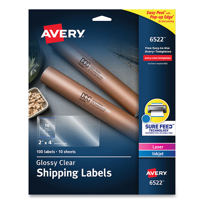 Avery 6522 Glossy Clear Easy Peel Mailing Labels