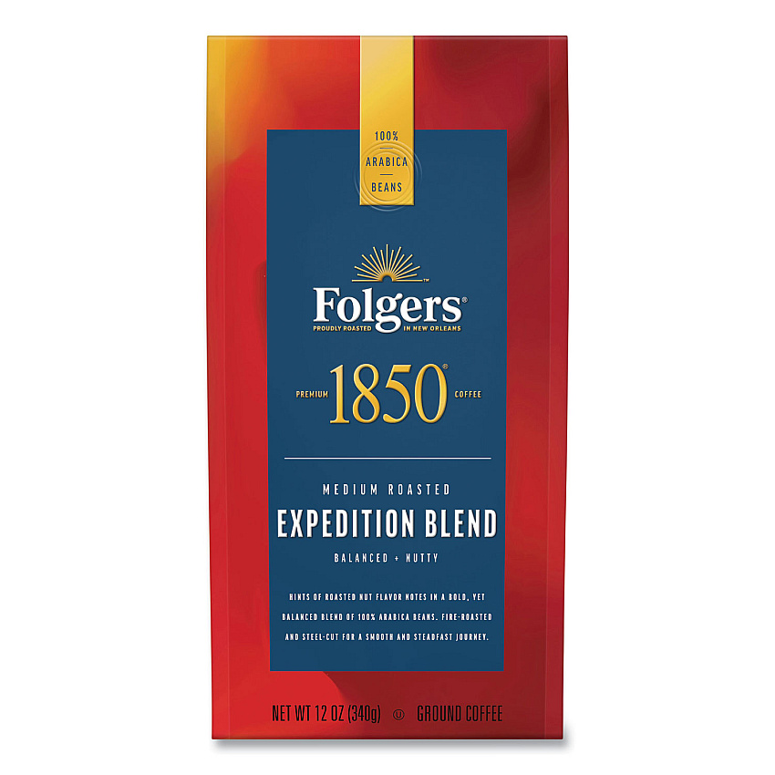 1850 Coffee, Pioneer Blend, Medium Roast, Ground, 12 oz Bag (60514EA)