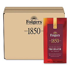 1850 Coffee, Trailblazer, Dark Roast, Ground, 12 oz Bag, 6/Carton (60515)
