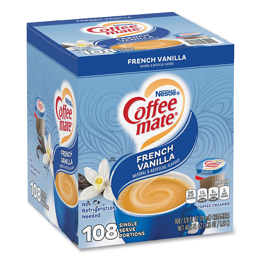 Coffee-mate Liquid Coffee Creamer, French Vanilla, 0.38 oz Mini Cup, 108/Carton (48224)