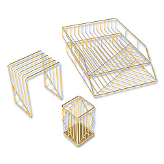 U Brands Vena Desktop Organization Kit, 8 Compartments, Letter Sorter, Paper Tray, Pencil Cup, Gold, Metal (3940U0001)