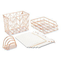 U Brands Letter-Size Desktop Fashion Filing Set, Rose Gold, (1) Rack, (3) Hanging Folders, (3) File Folders, (2) Trays,(1) Mail Sorter (2104U0001)