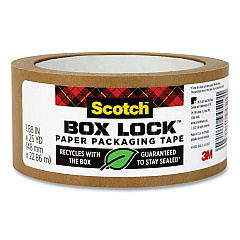 Scotch Box Lock Paper Packaging Tape, 3" Core, 1.88" x 25 yds, Brown (7850238GC)