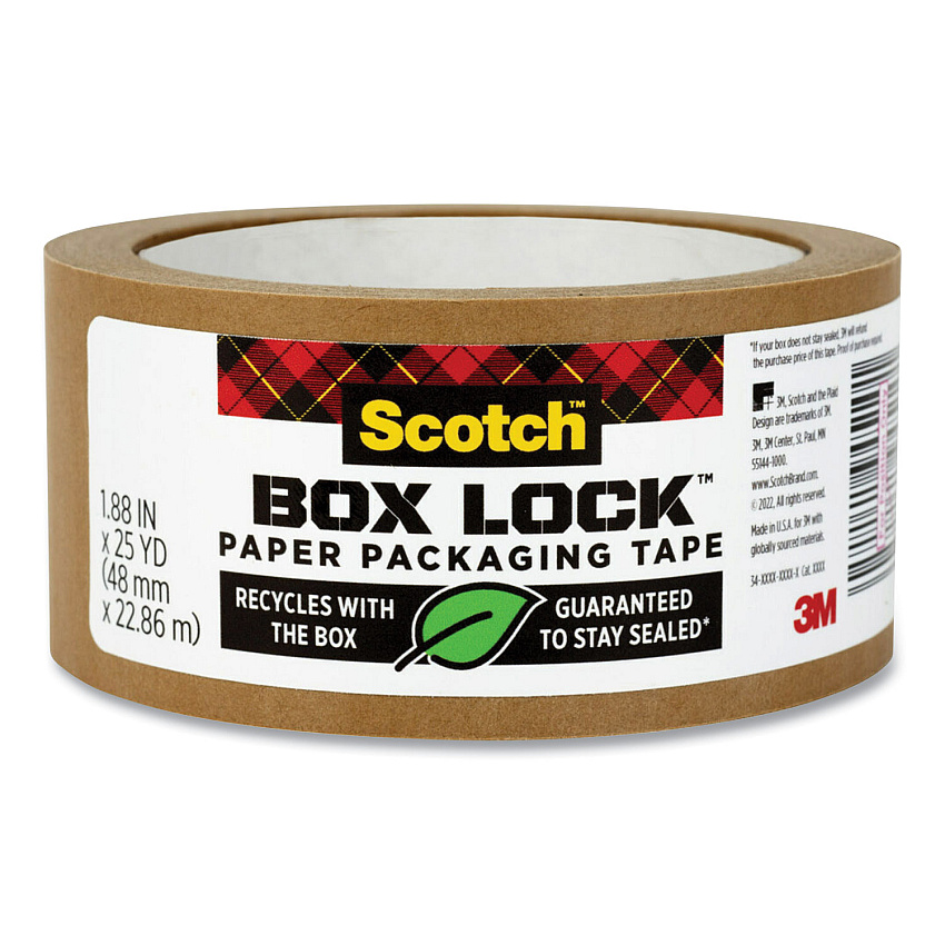 Scotch Box Lock Paper Packaging Tape, 3" Core, 1.88" x 25 yds, Brown (7850238GC)