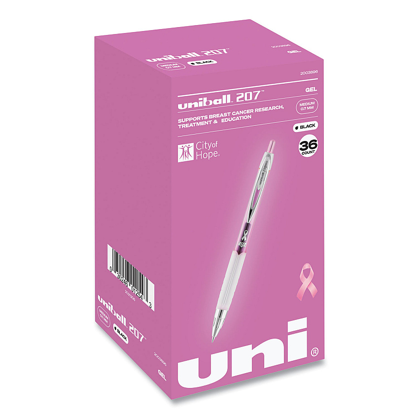 uni-ball 207 Office Pack Gel Pen, Retractable, Medium 0.7 mm, Black Ink, Pink Barrel, 36/Pack (2003896)