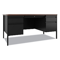 Hirsh Industries Teachers Pedestal Desks, Left and Right-Hand Pedestals: Box/File Drawer Format, 60" x 30" x 29.5", Walnut/Black (22654)