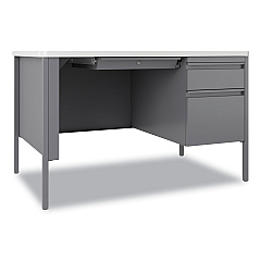 Hirsh Industries Teachers Pedestal Desks, One Right-Hand Pedestal: Box/File Drawers, 48" x 30" x 29.5", White/Platinum (22653)
