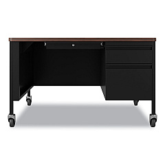 Hirsh Industries Mobile Teachers Pedestal Desks, Right-Hand Pedestal: Box/File Drawers, 48" x 30" x 29.5", Walnut/Black (22656)