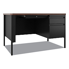 Hirsh Industries Teachers Pedestal Desks, One Right-Hand Pedestal: Box/File Drawers, 48" x 30" x 29.5", Walnut/Black (22652)