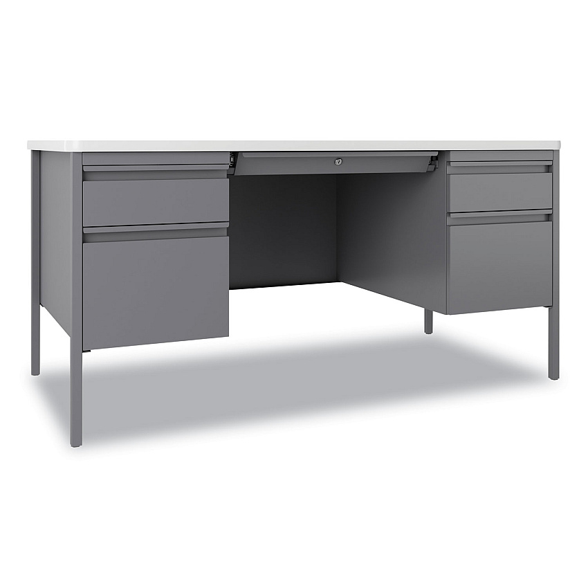 Hirsh Industries Teachers Pedestal Desks, Left and Right-Hand Pedestals: Box/File Drawer Format, 60" x 30" x 29.5", White/Platinum (22655)