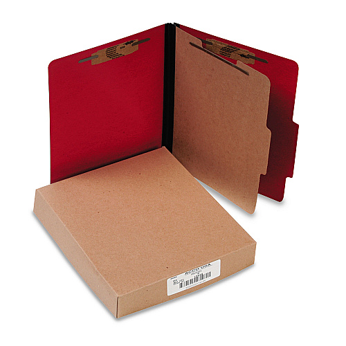ACCO ColorLife PRESSTEX Classification Folders, 1 Divider, Letter Size, Executive Red, 10/Box (15649)