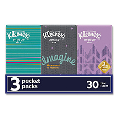 Kleenex On The Go Packs Facial Tissues, 3-Ply, White, 30 Sheets/Pack, 36 Packs/Carton (11976)