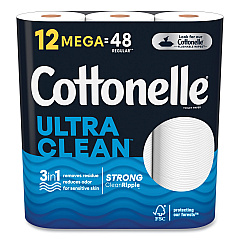 Cottonelle Ultra CleanCare Toilet Paper, Strong Tissue, Mega Rolls, 1-Ply, White, 284 Sheets/Roll, 12 Rolls/Pack, 48 Rolls/Carton (54151)