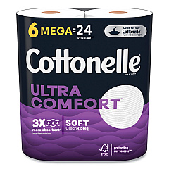 Cottonelle Ultra ComfortCare Toilet Paper, Soft Tissue, Mega Rolls, 2-Ply, 284 Sheets/Roll, 6 Rolls/Pack, 36 Rolls/Carton (54167)