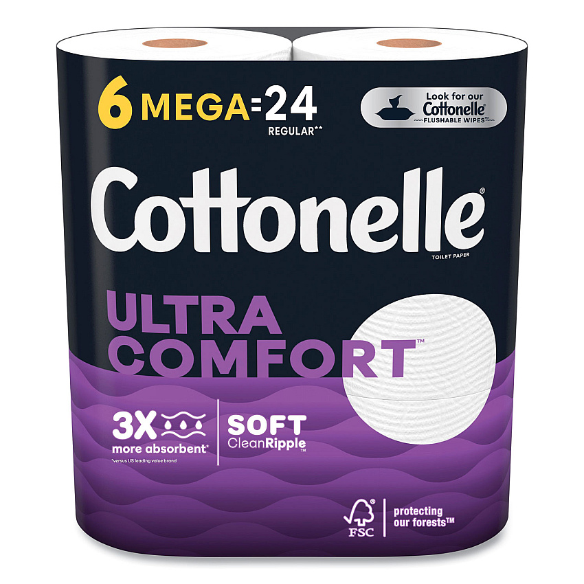 Cottonelle Ultra ComfortCare Toilet Paper, Soft Tissue, Mega Rolls, 2-Ply, 284 Sheets/Roll, 6 Rolls/Pack, 36 Rolls/Carton (54167)