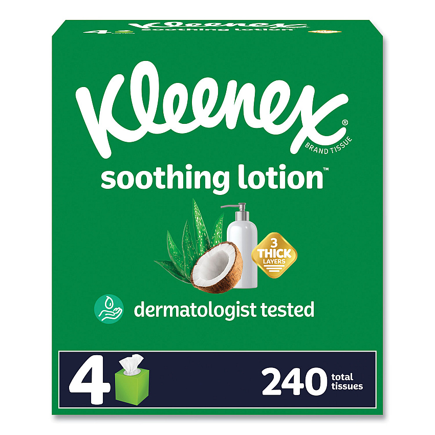 Kleenex Lotion Facial Tissue, 3-Ply, White, 60 Sheets/Box, 4 Boxes/Pack, 8 Packs/Carton (54289)