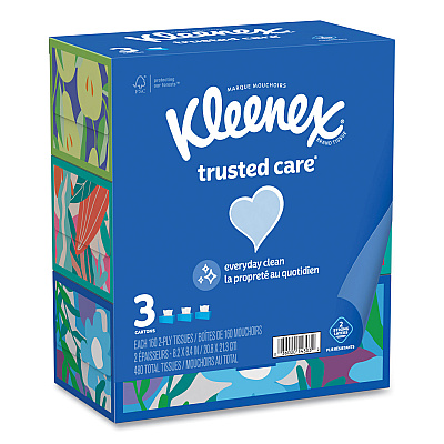 Kleenex Trusted Care Facial Tissue, 2-Ply, White, 160 Sheets/Box, 3 Boxes/Pack, 4 Packs/Carton (54303)