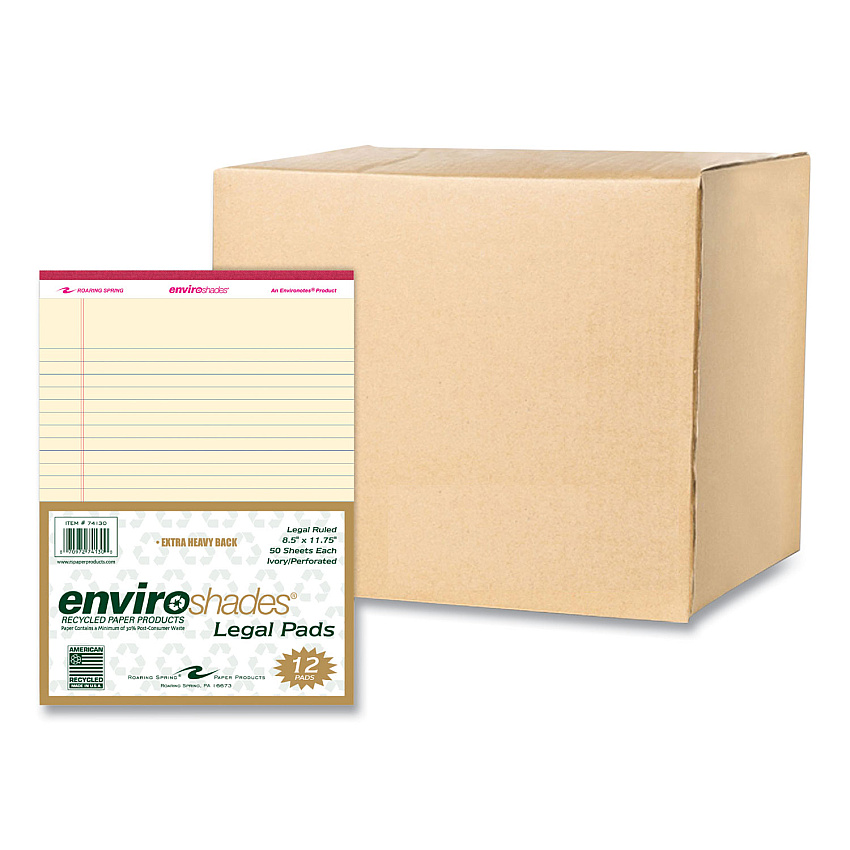Roaring Spring Enviroshades Legal Notepads, 50 Ivory 8.5 x 11.75 Sheets, 72 Notepads/Carton (74130CS)