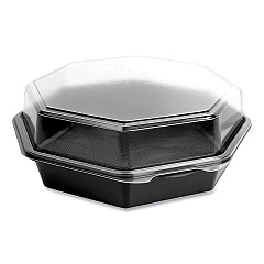 Dart OctaView Hinged-Lid Cold Food Containers, 42 oz, 9.57 x 9.2 x 3.2, Black/Clear, 100/Carton (864612PS94)