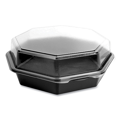 Dart OctaView Hinged-Lid Cold Food Containers, 42 oz, 9.57 x 9.2 x 3.2, Black/Clear, 100/Carton (864612PS94)