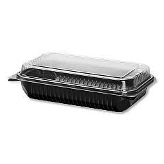 Hinged-lid Dinner Box, 64 Oz, 11.5 X 8.1 X 3,  Black/clear, Plastic, 100/carton