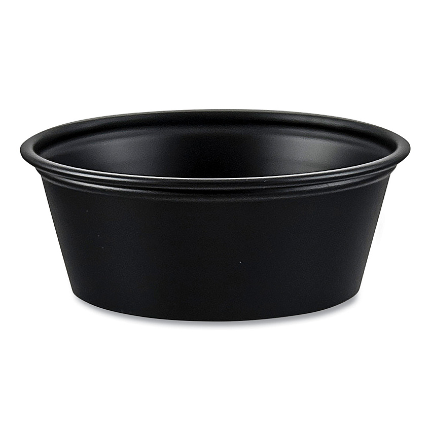 SOLO Portion Containers, 1.5 oz, Plastic, Black, 250/Bag, 10 Bags/Carton (P150BLK)
