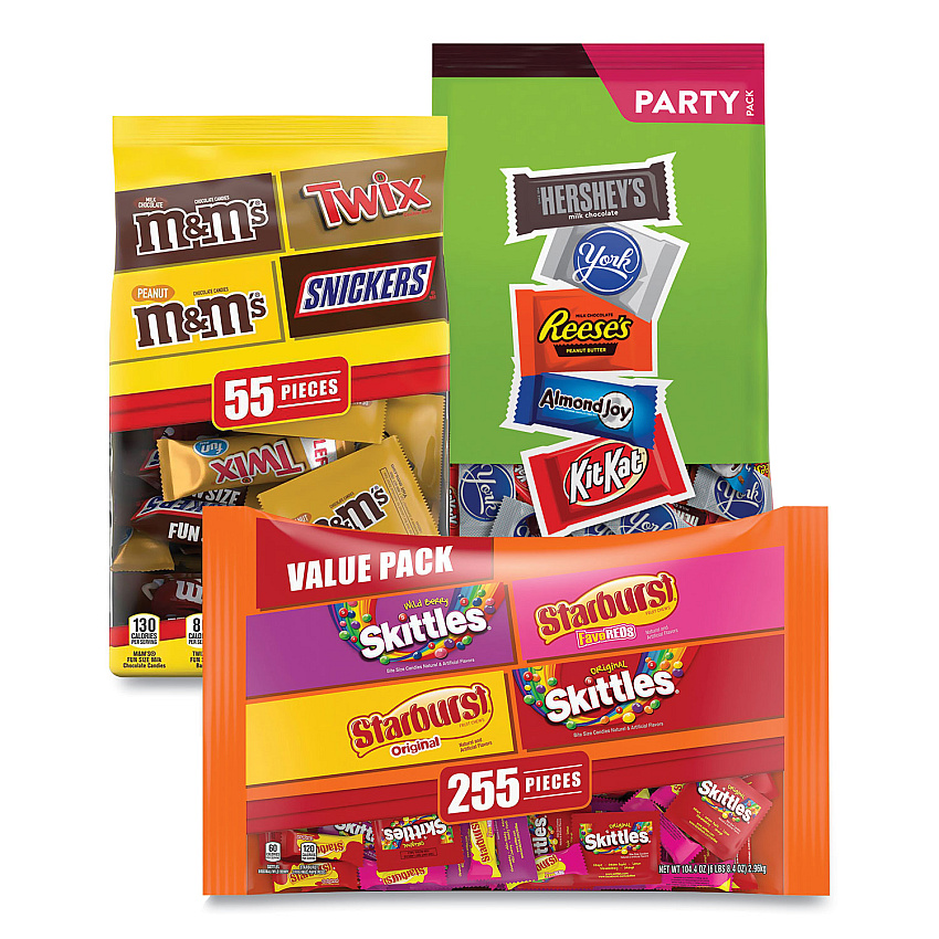 National Brand MARS, Hershey's and Wrigley's Fun Size Chocolate Variety, 168.81 oz Bag, 3/Carton (60000726)