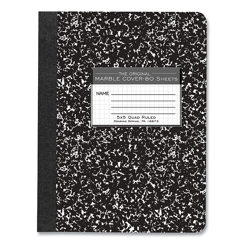 Roaring Spring Hardcover Composition Book, Quadrille 5 sq/in Rule, Black Marble Cover, (80) 9.75 x 7.5 Sheets, 48/Carton (77227CS)