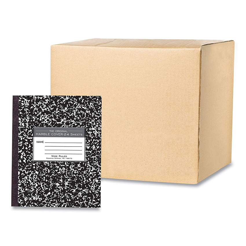 Roaring Spring Flexible Cover Composition Notebook, Wide/Legal Rule, Black Marble Cover, (100) 8.5 x 7 Sheets, 144/Carton (77331CS)