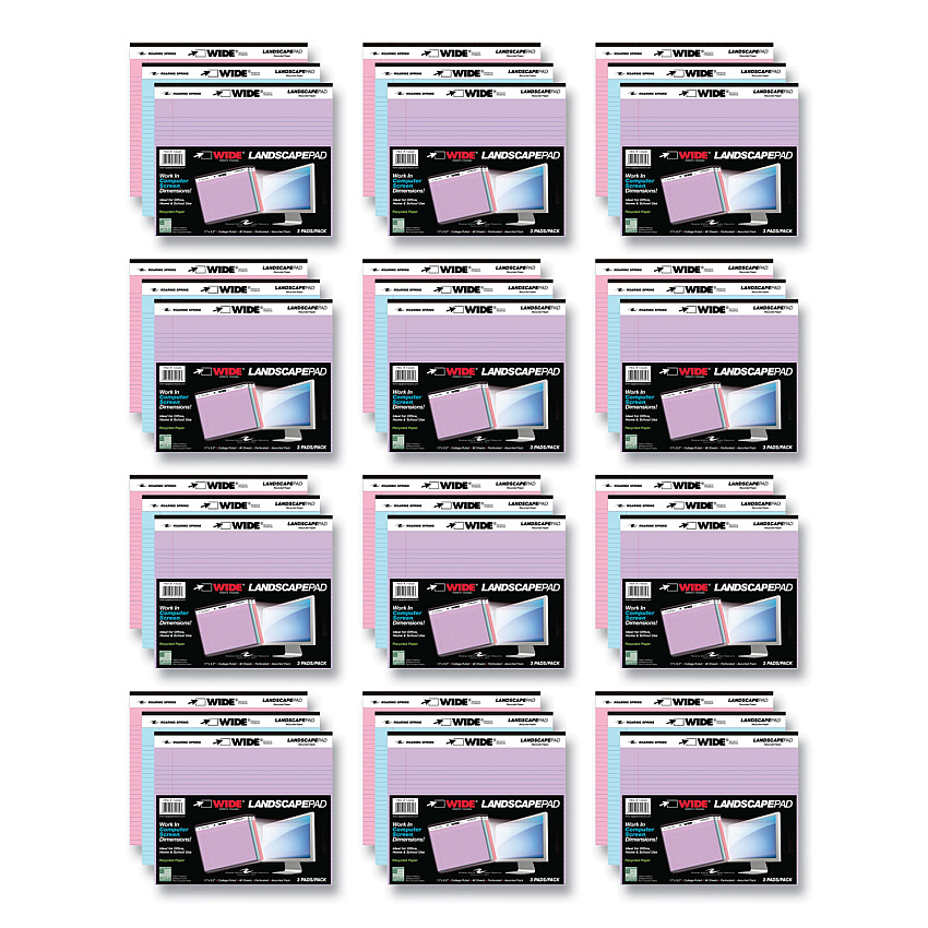 Roaring Spring WIDE Landscape Format Writing Pad, Medium/College Rule, 40 Assorted Colors 11 x 9.5 Sheets, 12/Carton (74535CS)